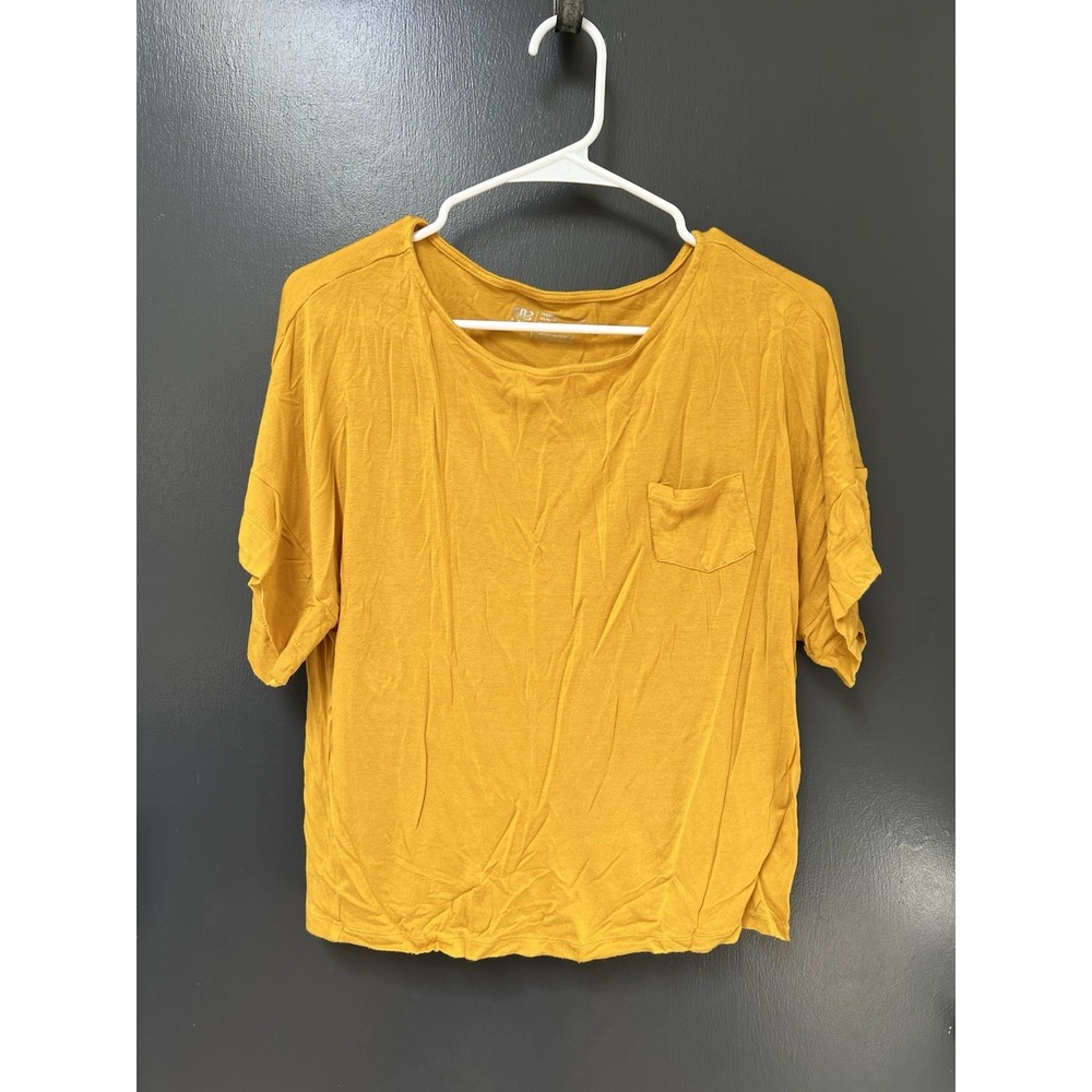 ALBION Sz L Short Sleeve Cropped Top Yellow Shirt Boat Athleisure Womens